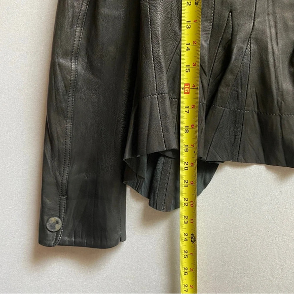 Classic Black sheepskin button leather jacket Sz S/M 17"PTP - Picture 9 of 10